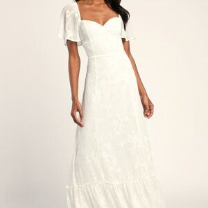 Lulus Tailor Made For You White Jacquard Lace-up Maxi Dress - Size M